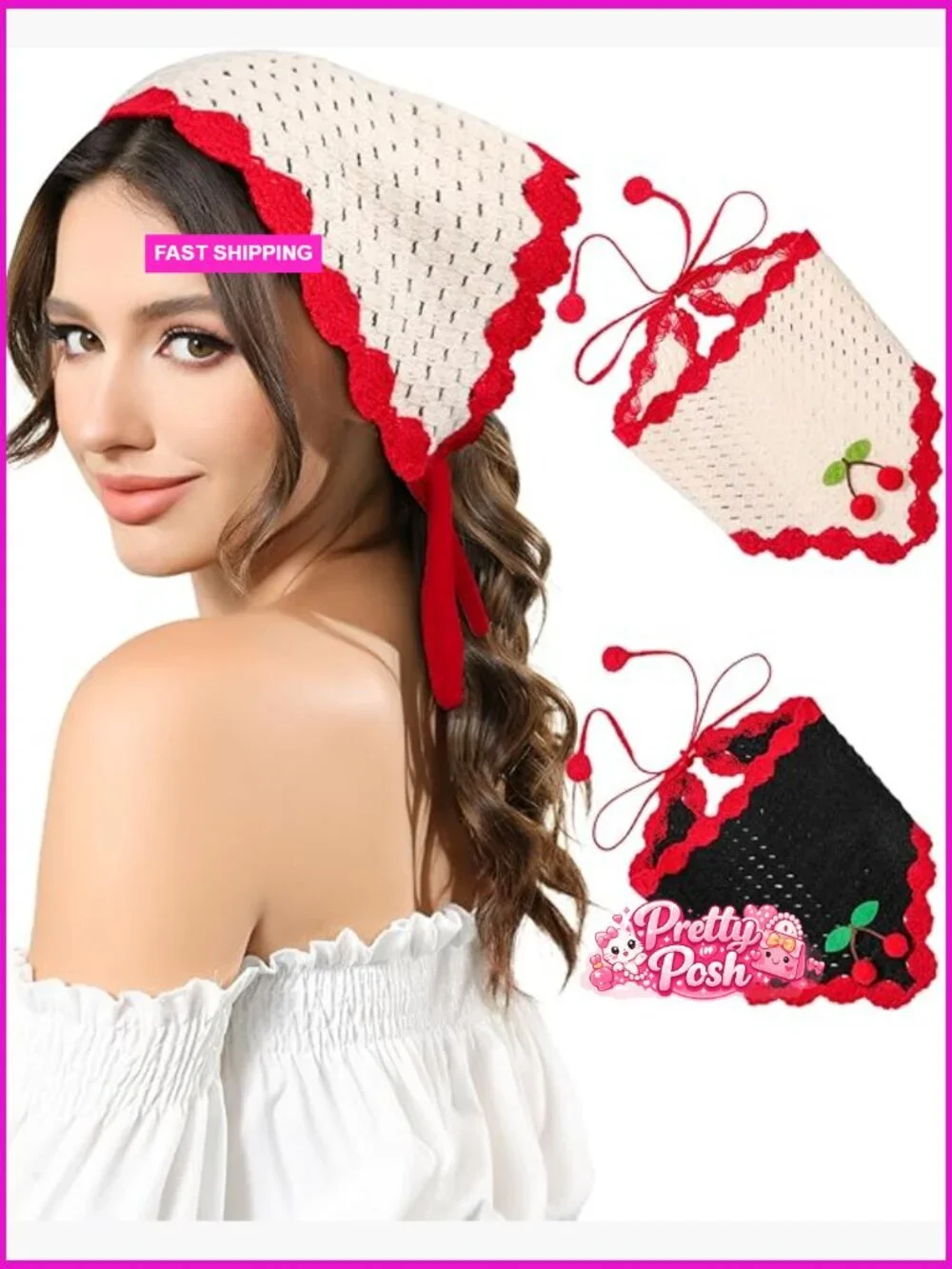 Crochet Knit Headband Scarf Tie-Back Floral Head Covering
